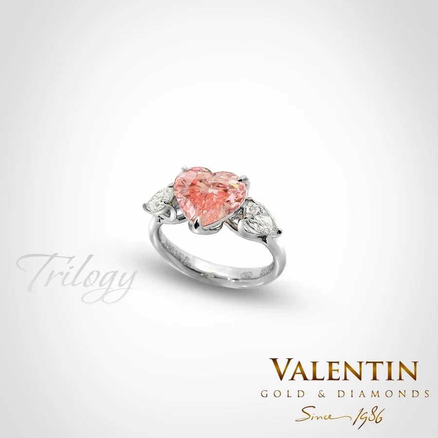 Fancy Vivid Pink Heart Diamond Lab Engagement Ring 4767