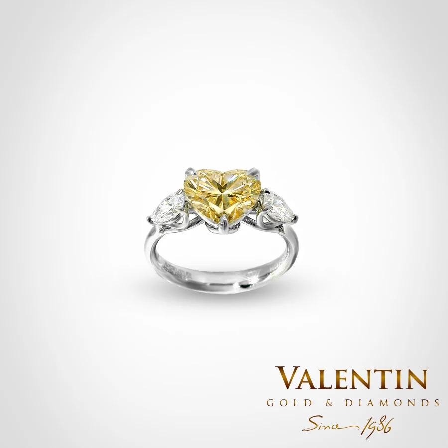 Fancy Yellow Heart Diamond Lab Engagement Ring 4767