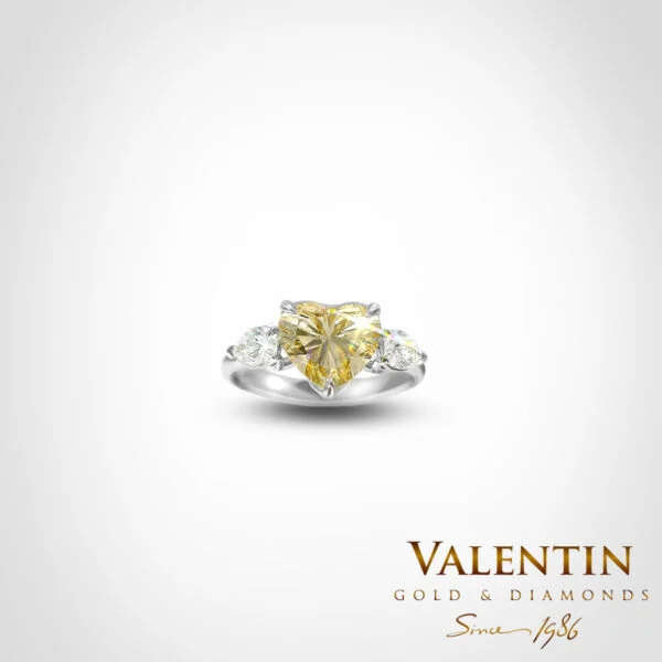 Fancy Yellow Heart Diamond Lab Engagement Ring 4767