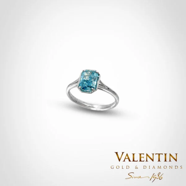 Blue Radiant Bezel-Set Engagement Ring 4779 – white gold