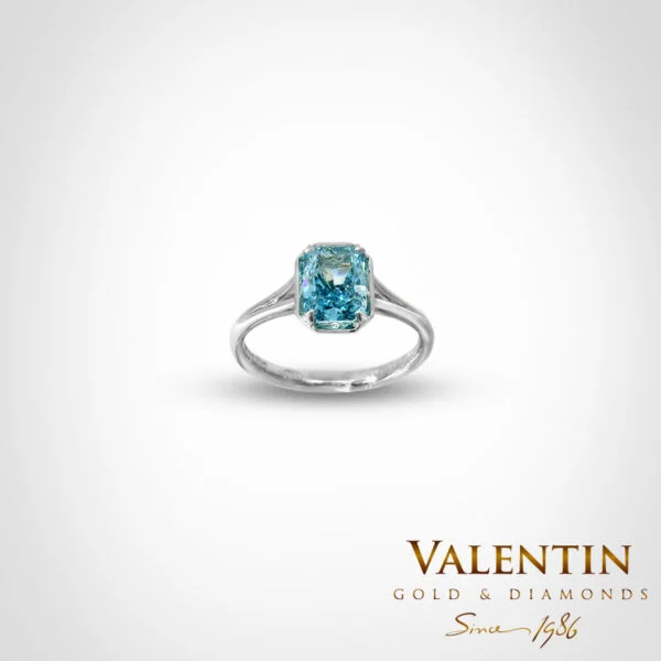 Blue Radiant Bezel-Set Engagement Ring 4779 – white gold