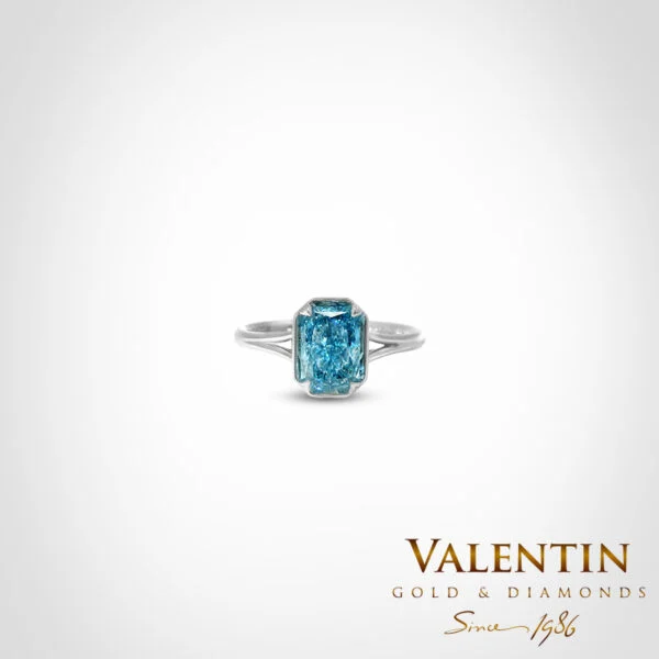 Blue Radiant Bezel-Set Engagement Ring 4779 – white gold