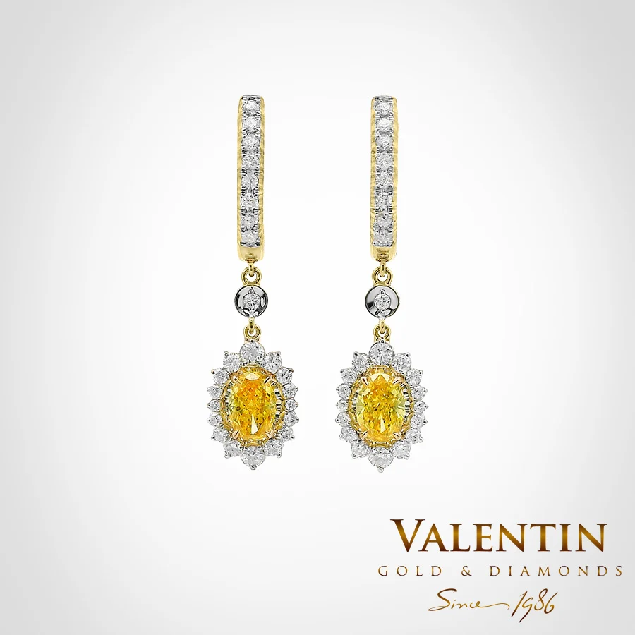 Златни обеци Fancy Vivid Yellow Rosette 7×5 7602-2