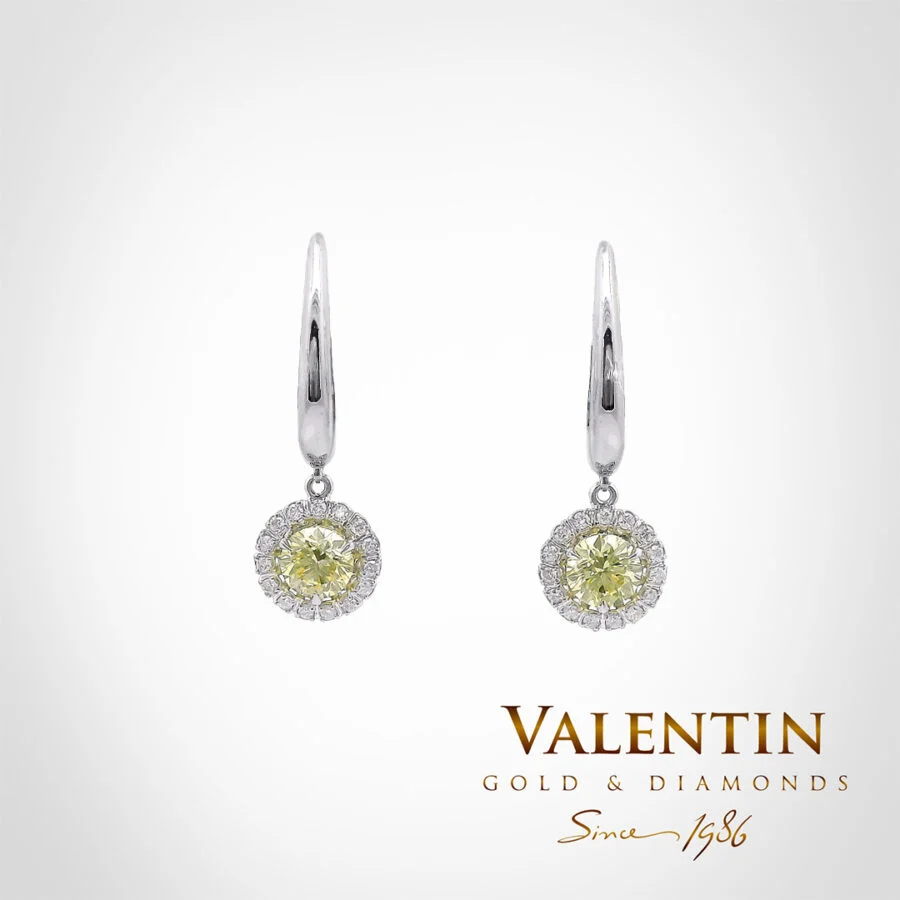 7636 W 2x0.30ct FVY Fancy Intense Yellow Gold Earrings 7636-3
