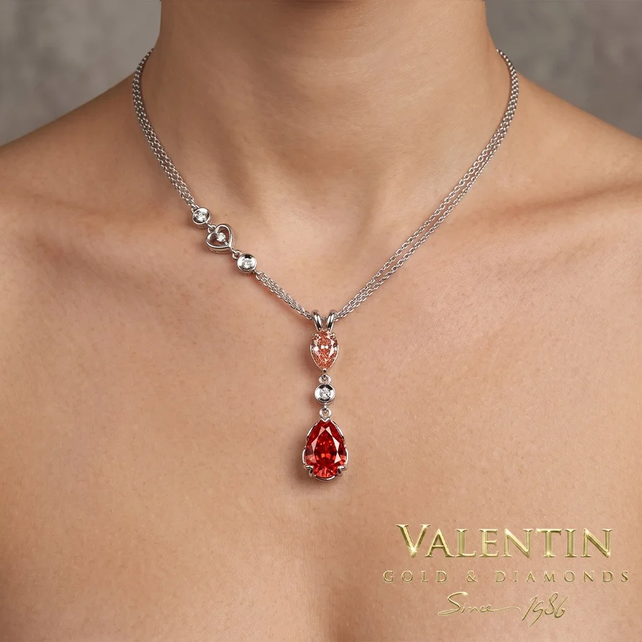 Red Pear with Diamonds Gold Pendant 6939-1