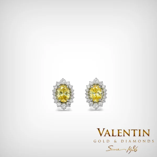 Fancy Vivid Yellow Rosette Gold Earrings 7×5 7623