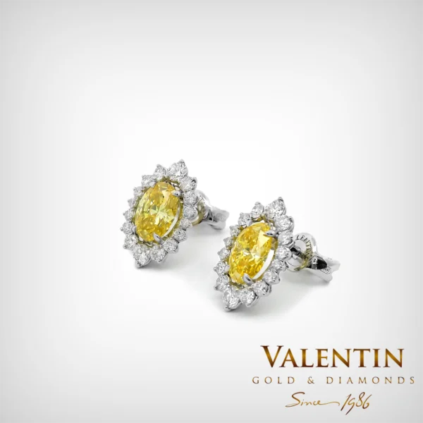 Fancy Vivid Yellow Rosette Gold Earrings 7×5 7623