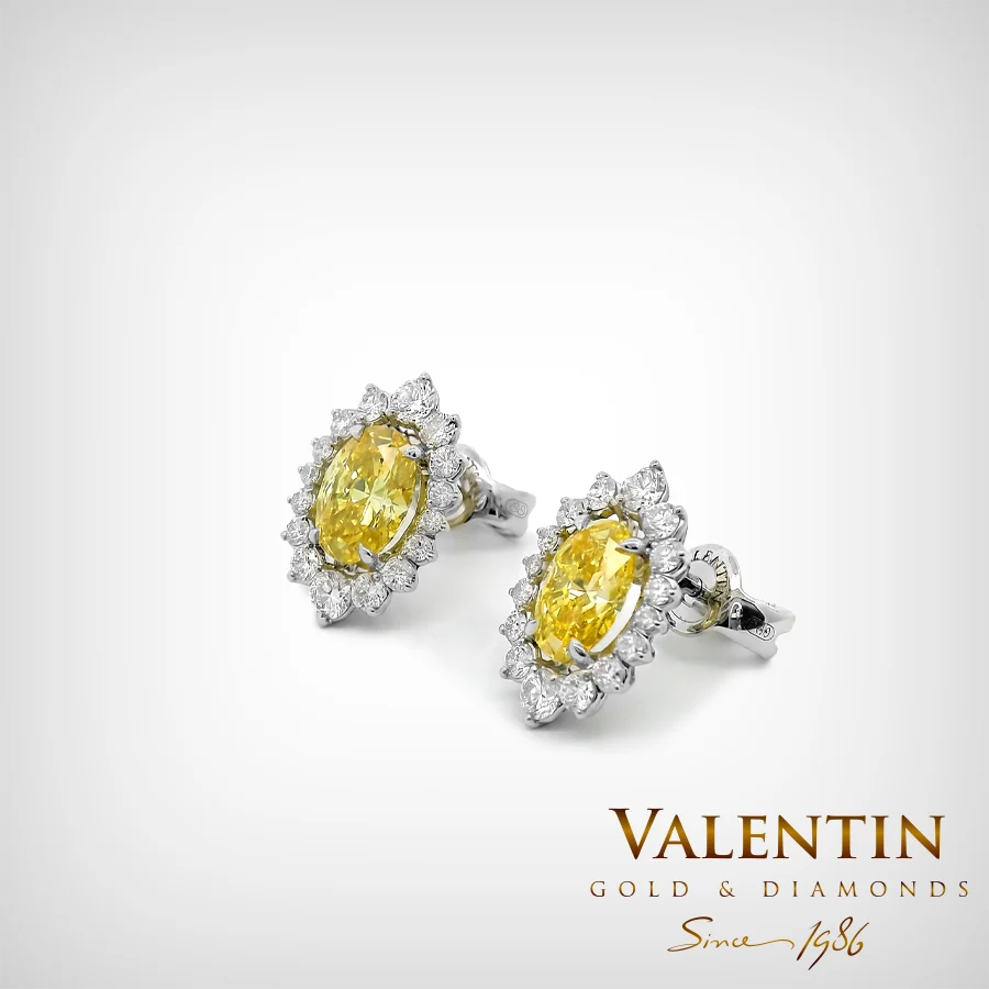 Fancy Vivid Yellow Rosette Gold Earrings 7×5 7623
