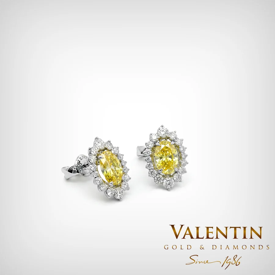 Fancy Vivid Yellow Rosette Gold Earrings 7×5 7623