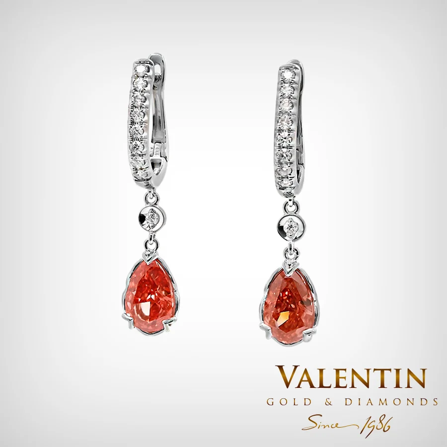 Red Pear with Diamonds Gold Earrings 7630-1 – white gold