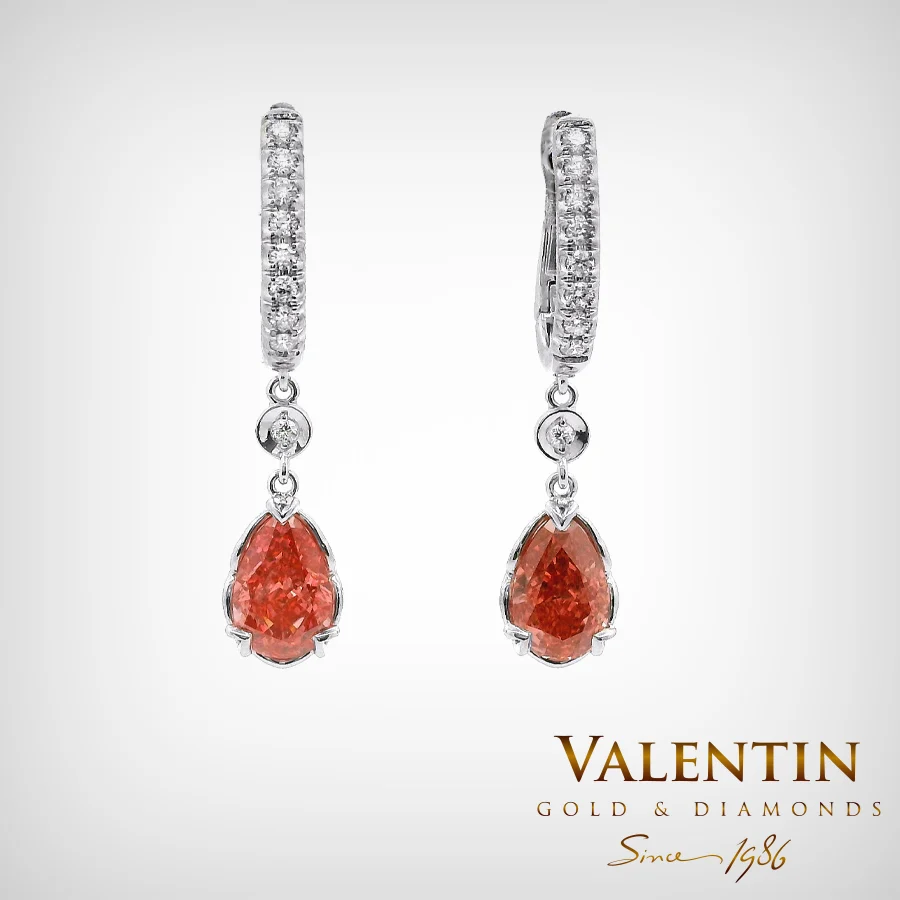Red Pear with Diamonds Gold Earrings 7630-1 – white gold